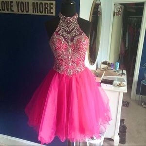 Bright Pink Beaded Party Dress